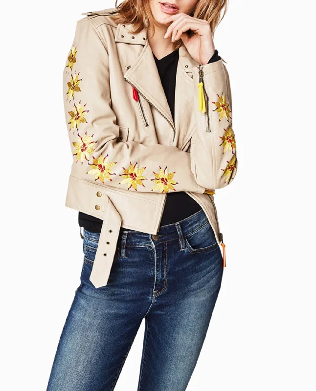 Nicole Miller Amazon Embroidered Moto JacketParka Jackets