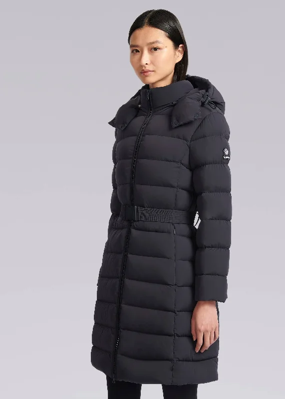 Women's Sandbanks Dune Navy Belted Mid Puffer JacketDesigner Jackets