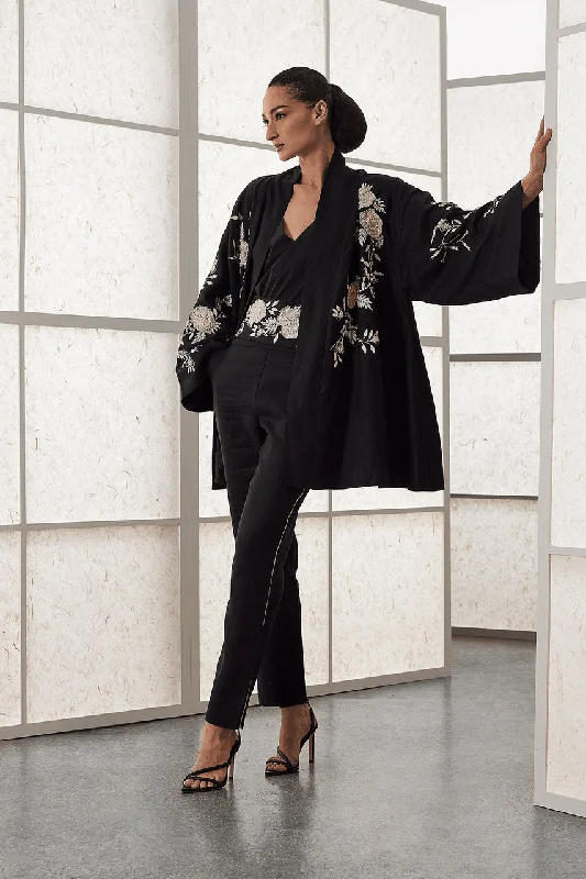 Couture Luxe Linen Embroidered Kimono JacketHooded Jackets