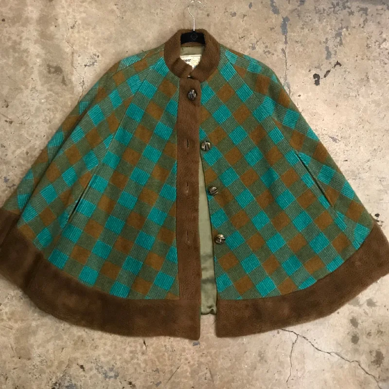 VINTAGE PIONEER WEAR BIAS CUT PLAID CAPE FULLY SATINOutdoor Jackets