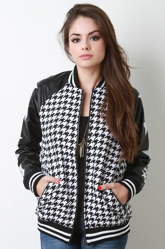 Houndstooth Stars Letterman JacketPuffer Jackets