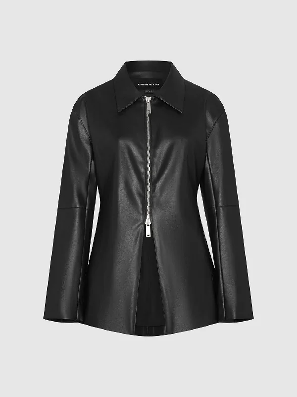 Zip Up Front Vegan Leather JacketsCasual Jackets