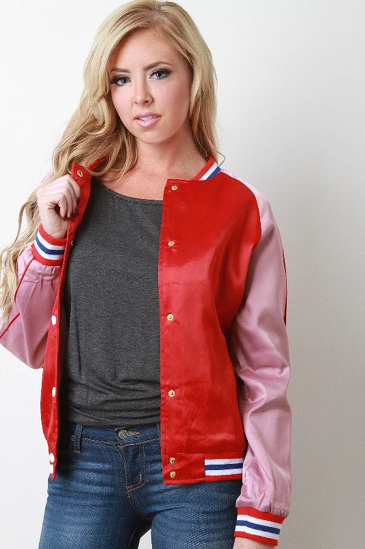 Multi-Tone Button-Up Varsity JacketParka Jackets