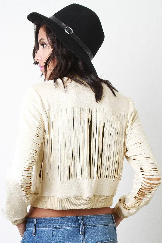 Vegan Suede Slit Fringe JacketFestival Jackets