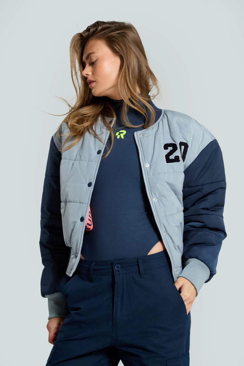 Women's Red Run Activewear Varsity Jacket in Grey BluePerformance Jackets