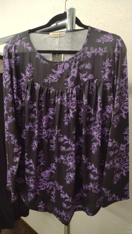 Band Merch ShirtsBlack Purple Floral Design Shirt Top