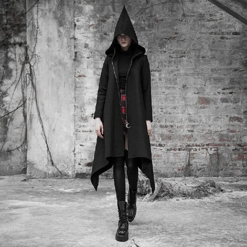 Ruffled SweatshirtsWomen's Goth Irregular Witch Woolen Overcoat With Hood