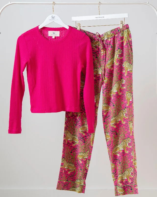 Frayed PantsBagheera - Pointelle Long Sleeve & Lightweight Flannel PJ Pants Set - Hot Pink