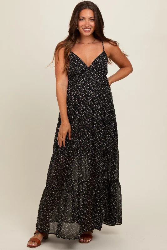 Insulated DressBlack Floral Tiered Maternity Maxi Dress