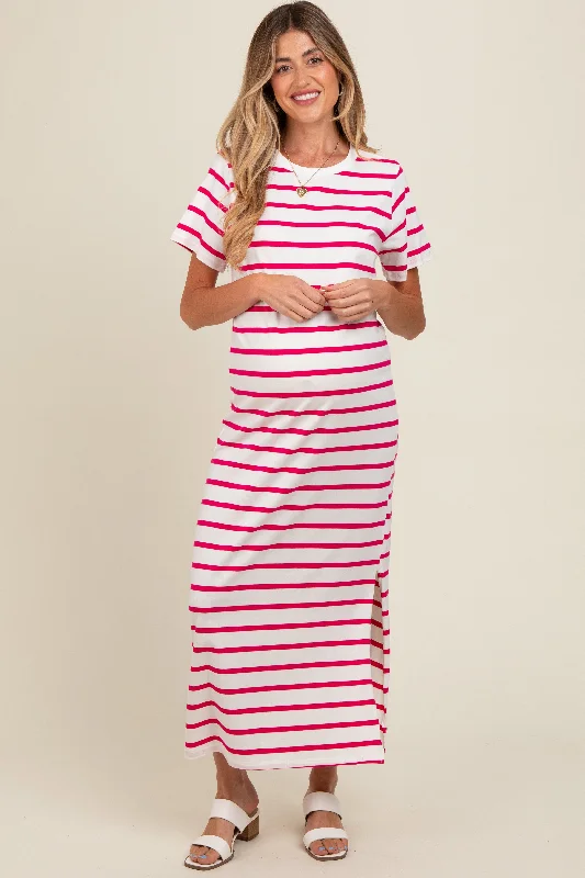 Party DressFuchsia Striped Side Slit Maternity Maxi Dress