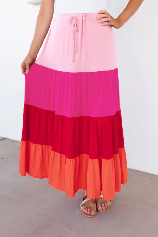 Color Block Tiered Maxi SkirtGeometric Skirt