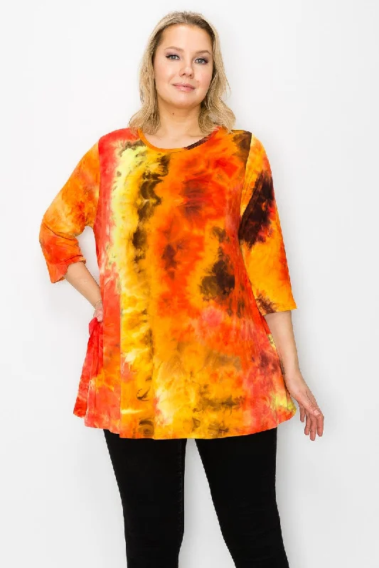 Velvet ShirtsOrange Yellow Tie Dye Shirt Top