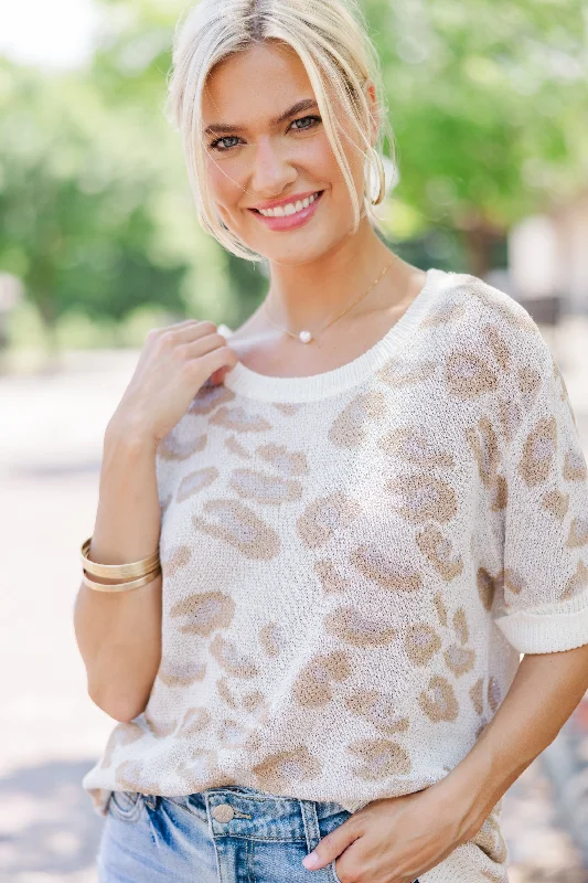 All The Feelings Ecru White Leopard SweaterFall Knit Tops