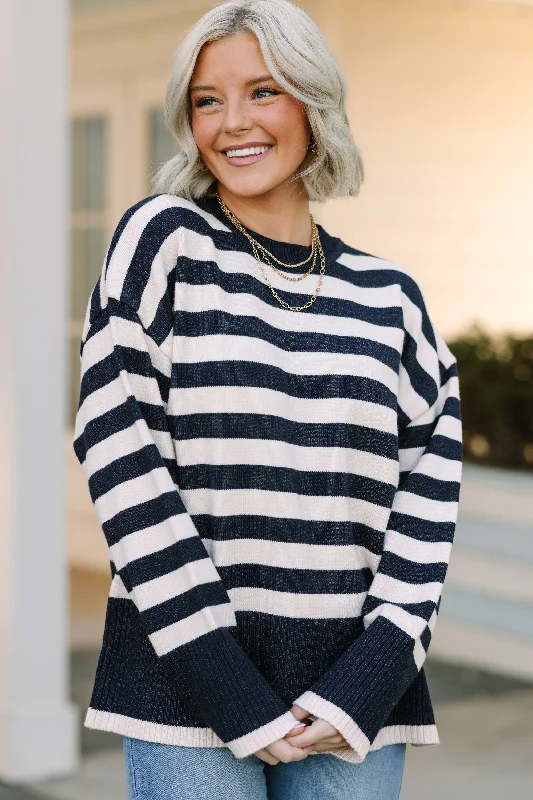 On The Way Up Navy Blue Striped SweaterLayered Knit Tops