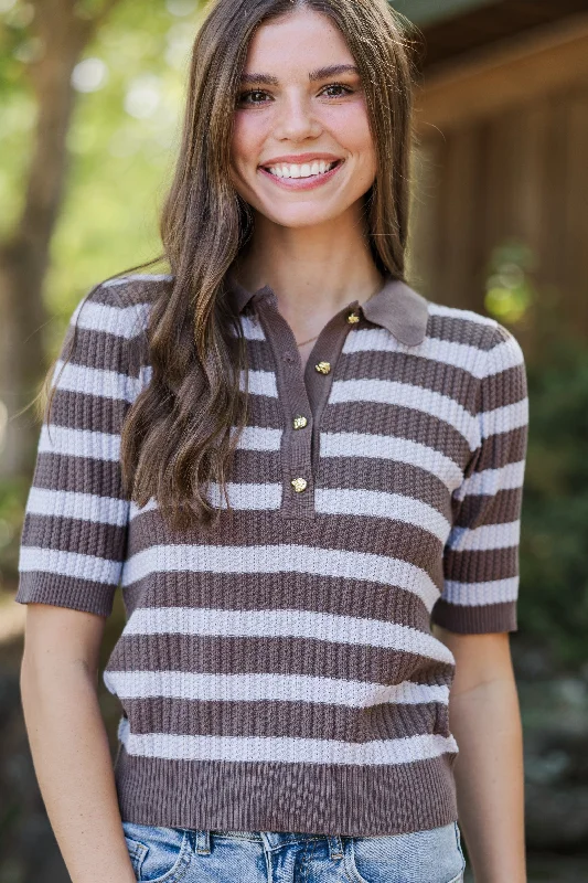 Easy Aspirations Lavender Striped SweaterCropped Knit Tops