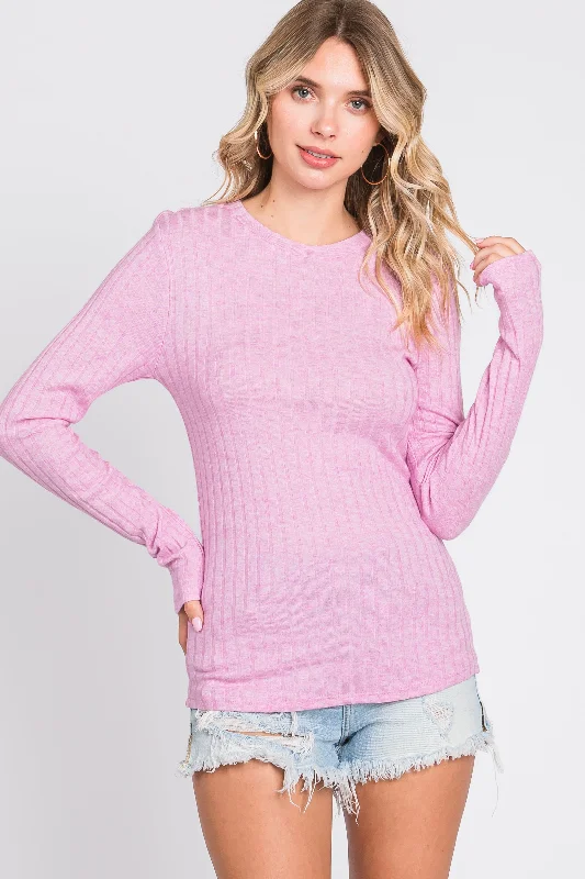 Pink Ribbed Long Sleeve Top