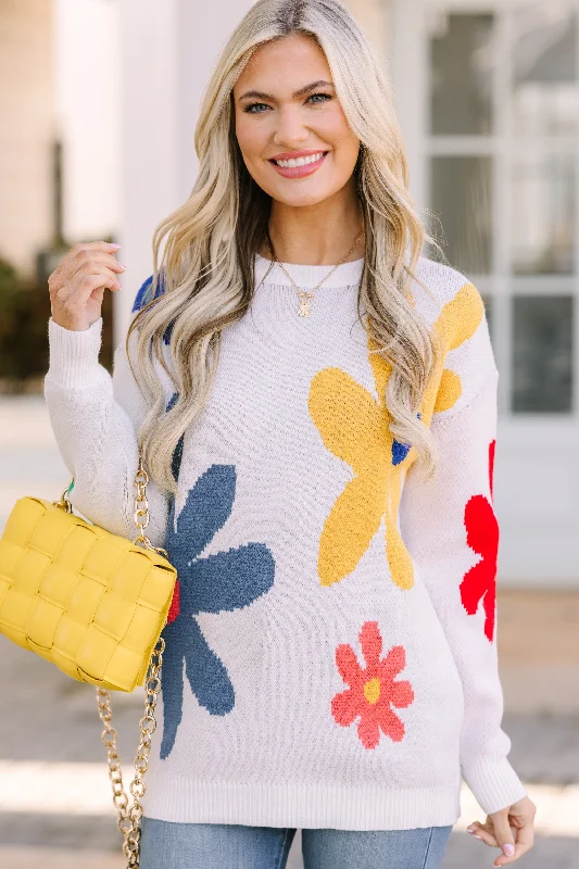 All On You White Floral SweaterSequined Knit Tops