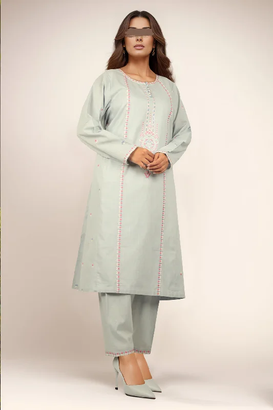 Solid Embroidered Cross Hatch Stitched 2 Piece (Shirt/Trouser)