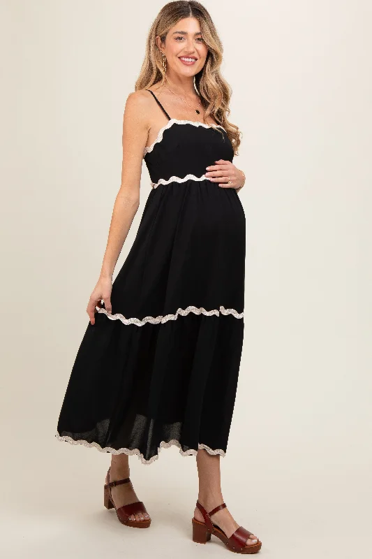 Insulated DressBlack Ric Rac Trim Tiered Maternity Midi Dress