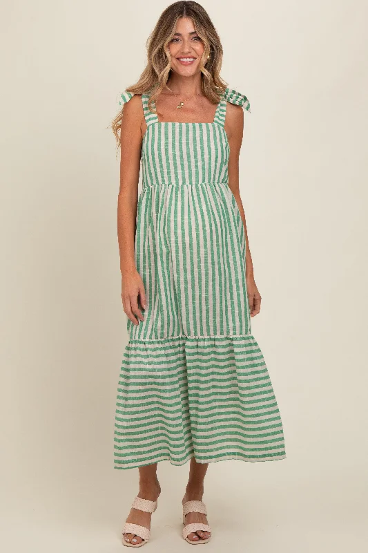 Hiking DressJade Striped Shoulder Tie Maternity Midi Dress