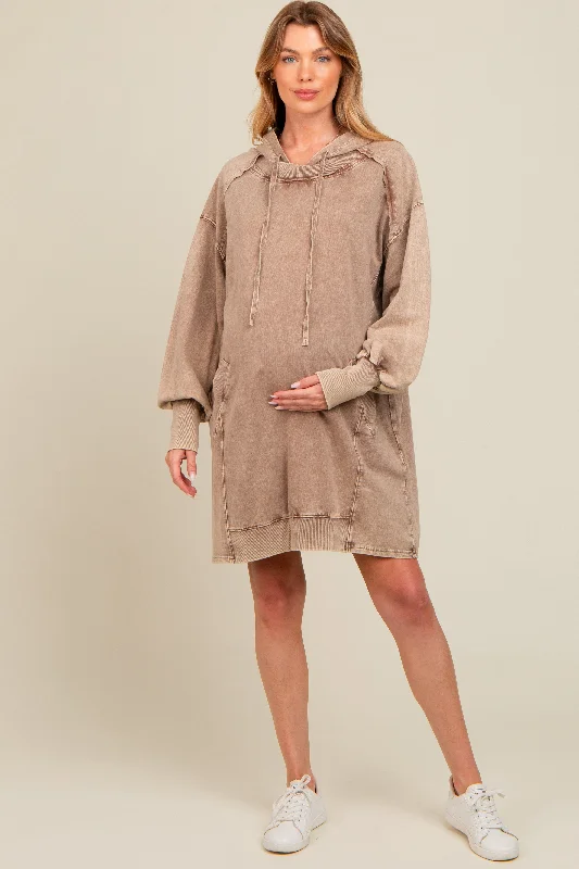 Colorblock HoodiesMocha Mineral Wash Maternity Hoodie Dress