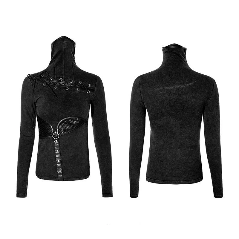 Women's Steampunk High Collar Hollow Out Waist Long Sleeve Tops