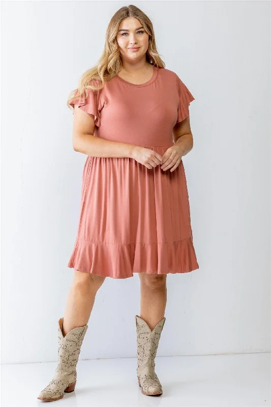 Dance DressJunior Plus Rose Short Sleeve Flare Hem Mini Dress /3-2-1