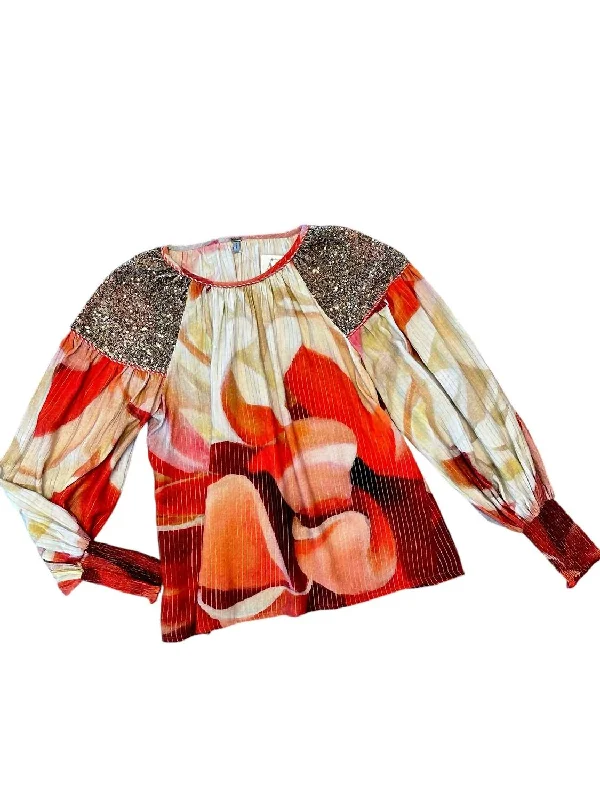 Mirella Printed Long Sleeve Blouse In Red