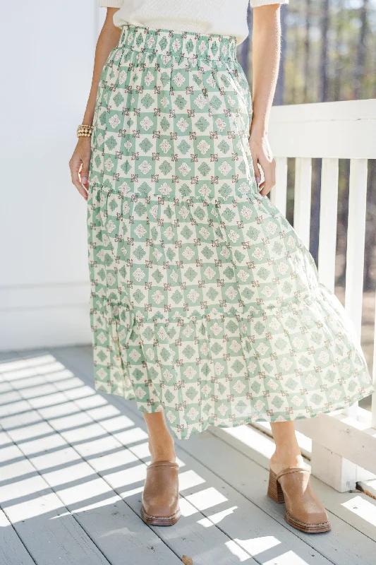 Wandering Way Olive Green Medallion Midi SkirtVintage Skirt