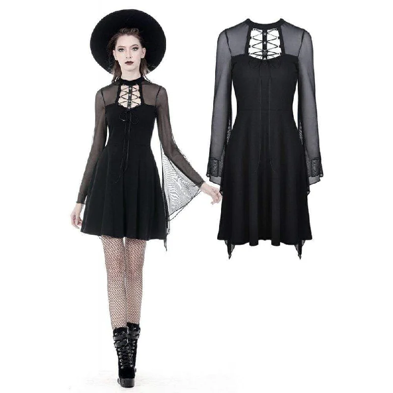 Women's Punk Mesh Horn Long Sleeved Mini Dresses