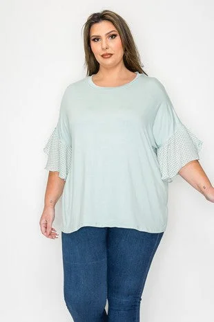 Hunting ShirtsLight Green Shirt Top w Checkered Sleeves