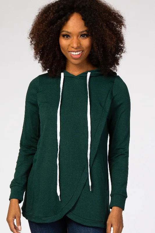 High-Fashion SweatshirtsForest Green Layered Front Nursing Fleece Hoodie