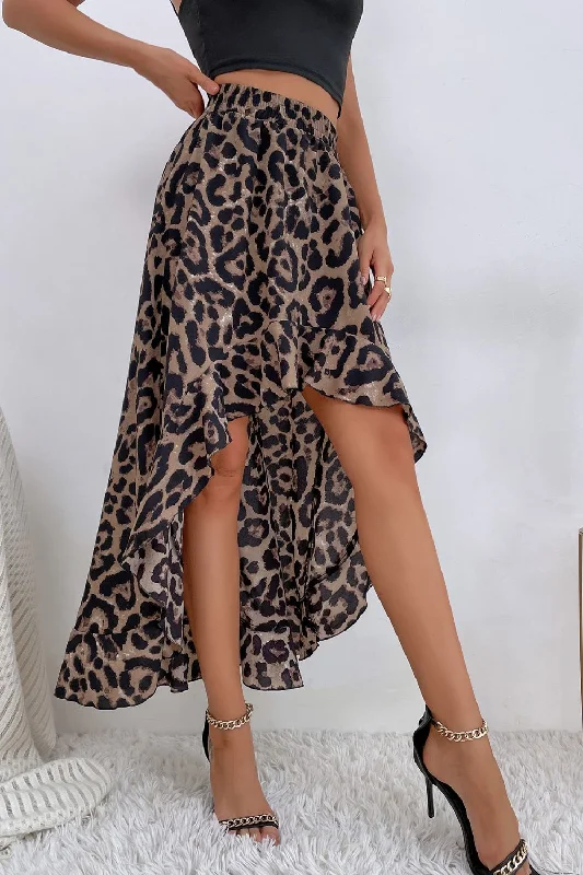 Leopard Ruffle Hem High-Low SkirtTulle Skirt