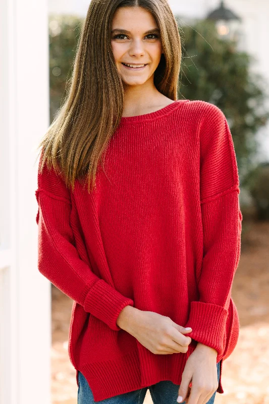 Girls: Give You Joy Red Dolman SweaterWork Knit Tops