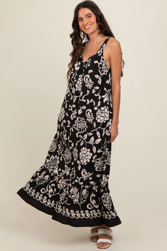 Asymmetrical DressBlack Floral Tie Back Maxi Dress