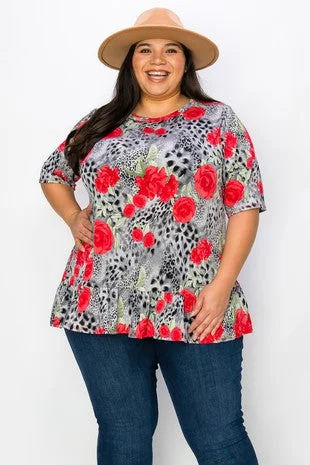 Hunting ShirtsGray Leopard Red Floral Shirt Top