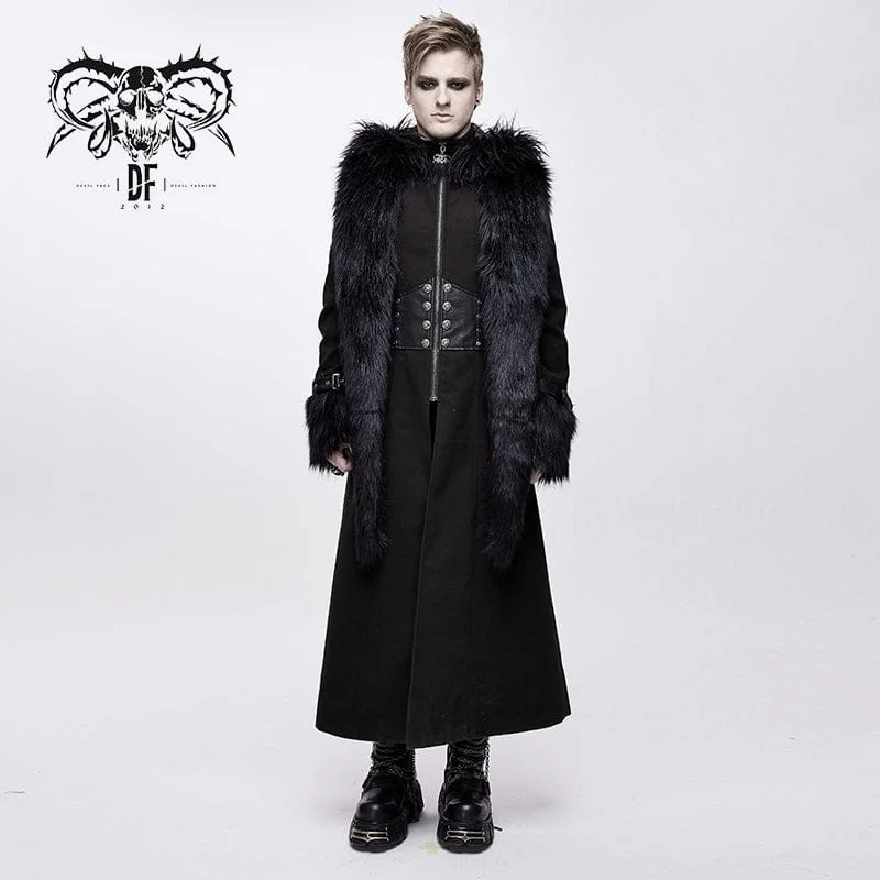 Sheer HoodiesMen's Goth Fur Collar Hooded Woolen Overcoat