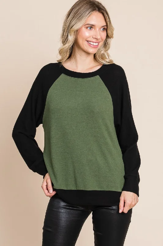 Embellished ShirtsGreen Black Hacci Soft Knit Shirt Top