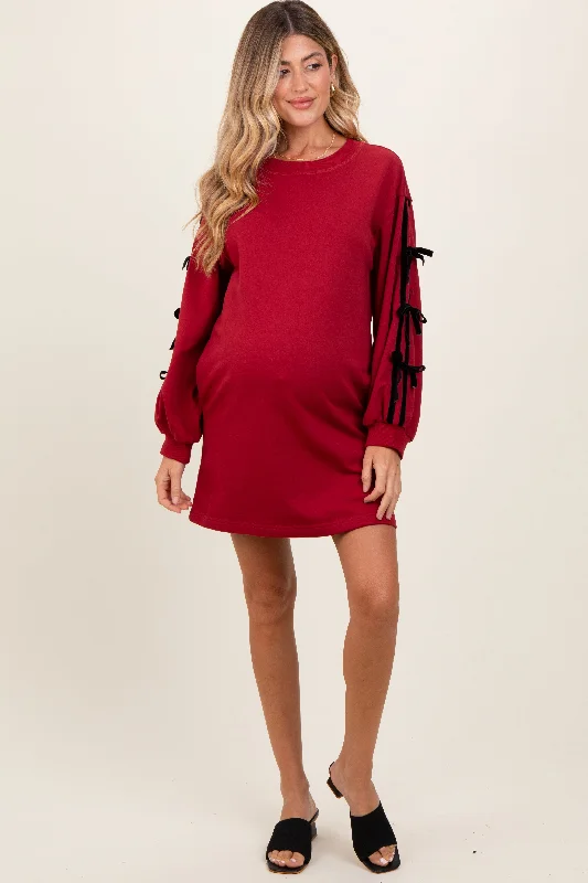 Red Bow Detail Long Sleeve Sweatshirt Maternity Mini Dress