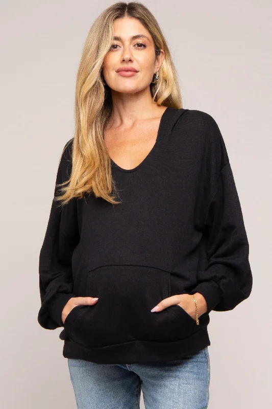 Beaded SweatshirtsBlack Front Pocket Maternity Hoodie