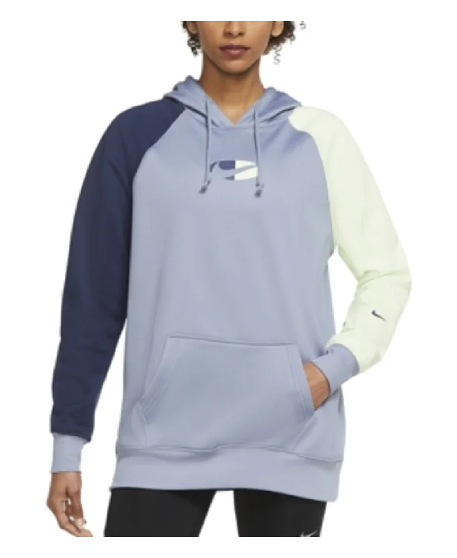 Layered SweatshirtsNike Women's Cotton Therma-FIT Colorblocked Hoodie, Blue/Green/Gray, S