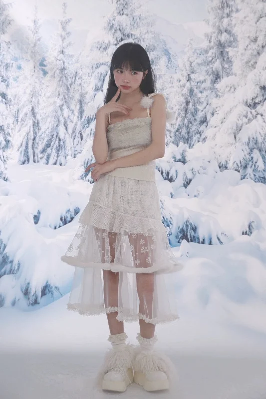 [Rose Island] Snowy Lace Long SkirtDance Skirt