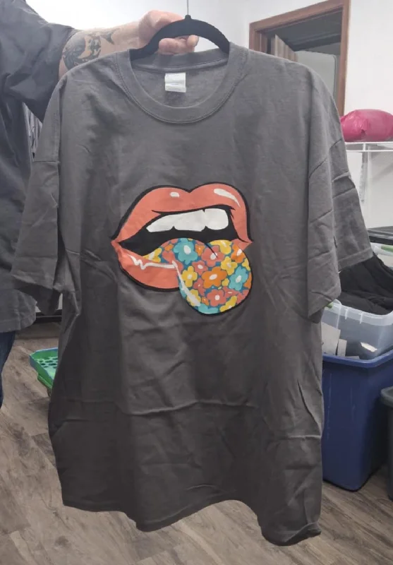 Velvet ShirtsGray Mouth and Tounge Cute Hippie Shirt Top