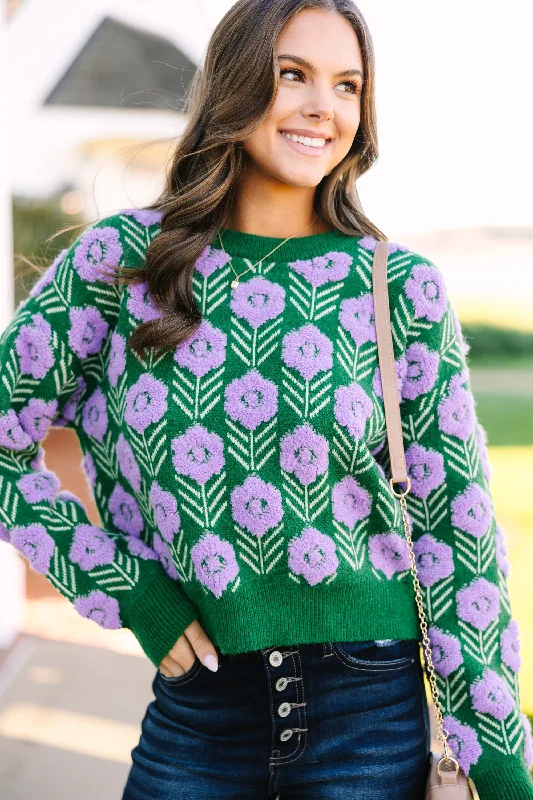 Free Spririt Emerald Green Floral SweaterFishing Knit Tops