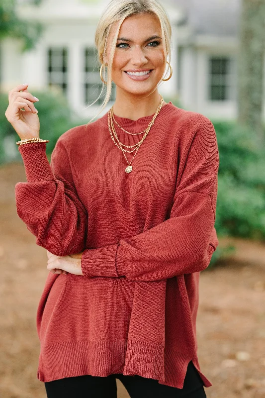 Perfectly You Marsala Red Mock Neck SweaterOutdoor Knit Tops