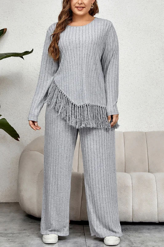 Linen PantsHoney Plus Size Tassel Hem Top and Pants Set