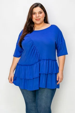 Cropped ShirtsGorgeous Bright Blue Ruffle Shirt Top