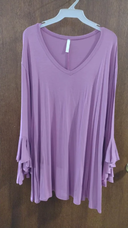 Outdoor ShirtsSolid Purple Shirt Top Ruffle Sleeves