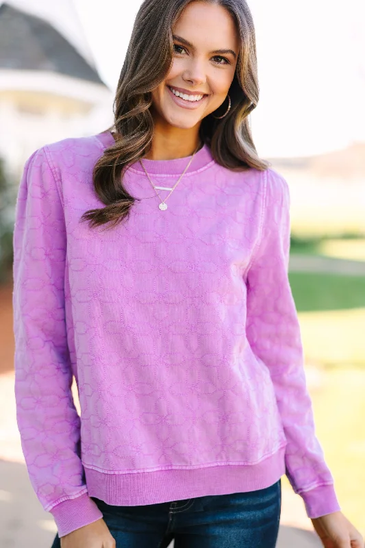 Fate: All I Love Lilac Purple Embroidered SweaterYoga Knit Tops