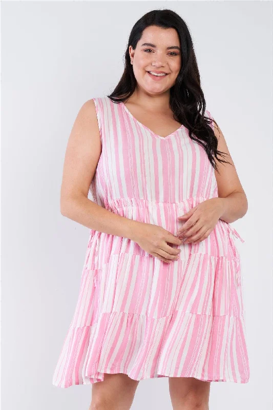 Ball DressJunior Plus Size Pink Striped Mini Dress /3-2-1